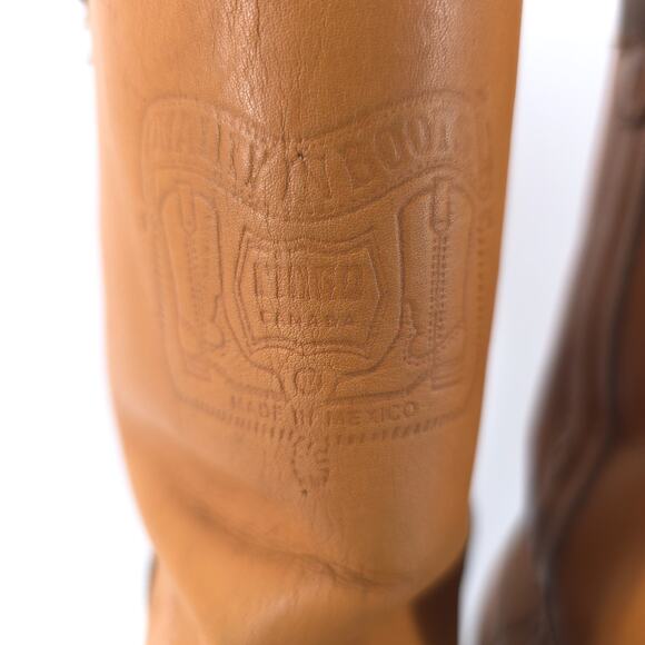 Vintage Johnny Ringo Cowboy Boots Men 8D Square Toe Tan Bull Hide Western Rodeo - Picture 10 of 14